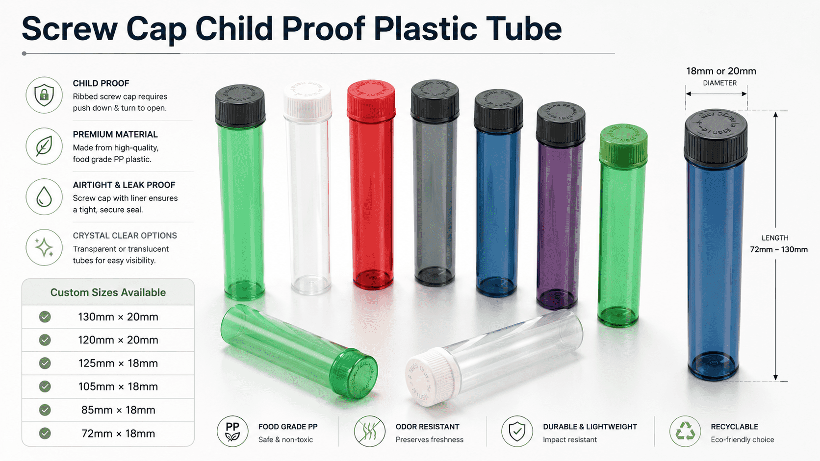 child-resistant plastic pre-roll tube with screw cap